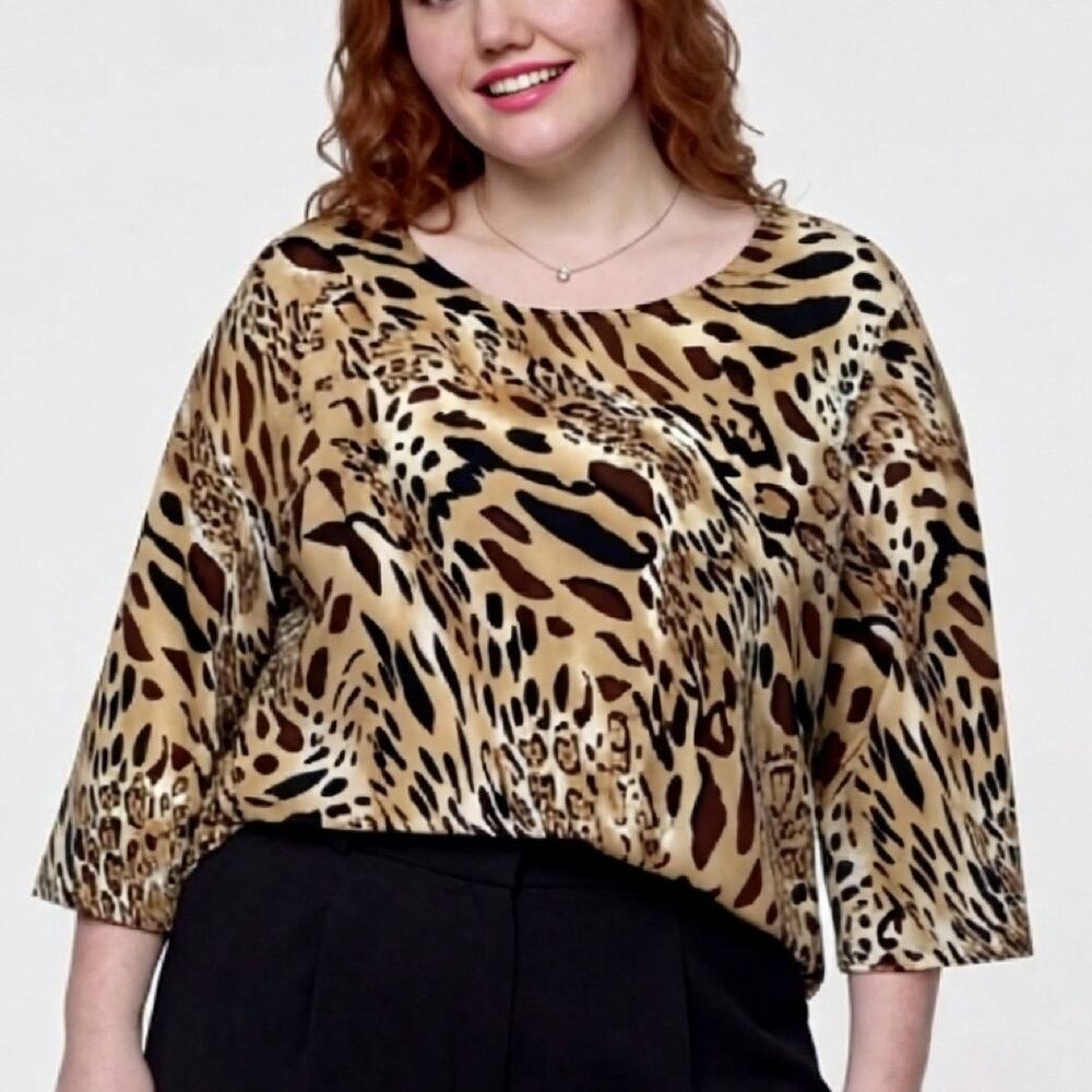 Cheetah Polyester Blouse 3X 3/4 Sleeve No Tags